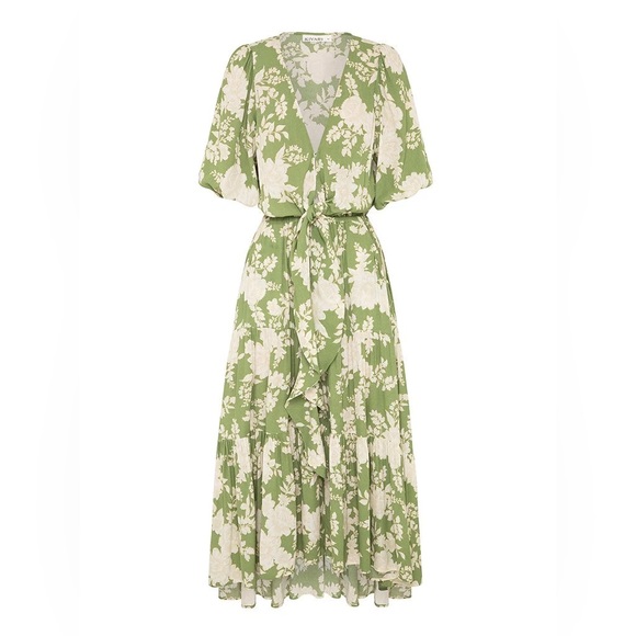KIVARI Yara Floral Apple Green Tie Front Maxi Dress NWT - Picture 9 of 16